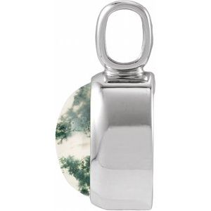 14K White Gold Natural Moss Agate Cabochon Pendant – image 2