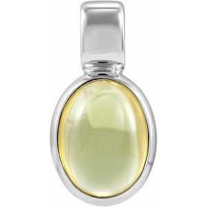 Platinum Natural Peridot Cabochon Pendant