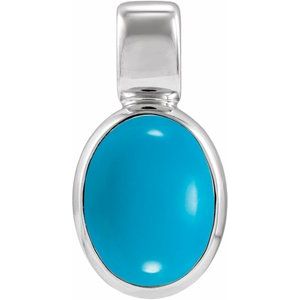 14K White Gold Natural Turquoise Cabochon Pendant