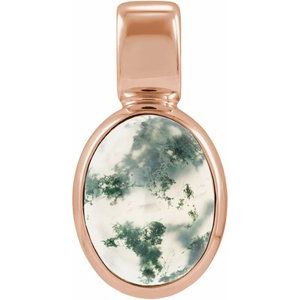 14K Rose Gold Natural Moss Agate Cabochon Pendant