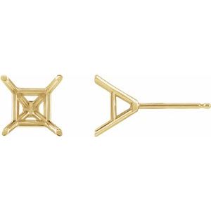 10K Yellow Gold 4x4 mm Asscher 4-Prong Cocktail-Style Earring Mounting