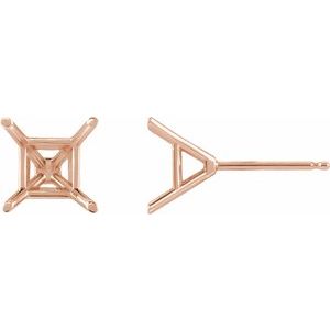 14K Rose Gold 6x6 mm Asscher 4-Prong Cocktail-Style Earring Mounting