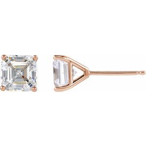 14K Rose Gold 7x7 mm Asscher 4-Prong Cocktail-Style Earring Mounting – image 2