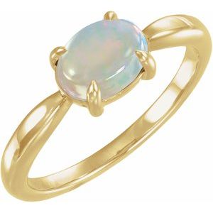 14K Yellow Gold Lab-Grown White Opal Cabochon Ring