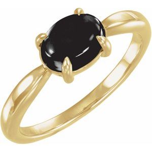 14K Yellow Gold Natural Black Onyx Cabochon Ring