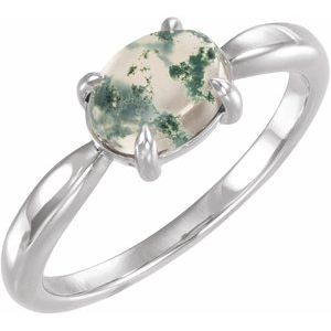 Platinum Natural Moss Agate Cabochon Ring