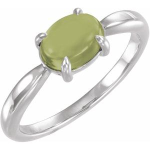 Platinum Natural Nephrite Jade Cabochon Ring