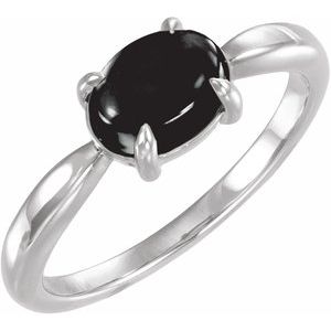14K White Gold Natural Black Onyx Cabochon Ring