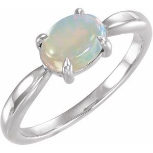 Platinum Lab-Grown White Opal Cabochon Ring