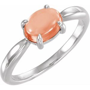 Platinum Natural Pink Coral Cabochon Ring