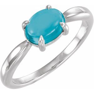 Platinum Natural Turquoise Cabochon Ring