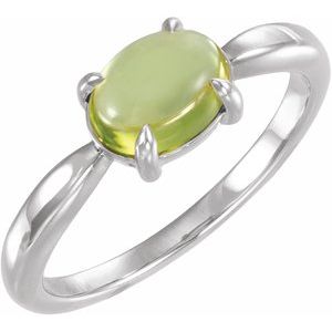 14K White Gold Natural Peridot Cabochon Ring