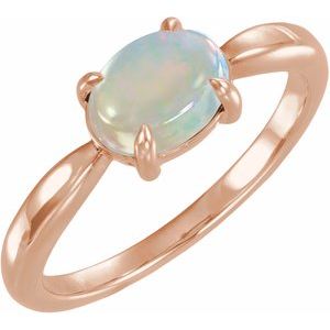 14K Rose Gold Lab-Grown White Opal Cabochon Ring