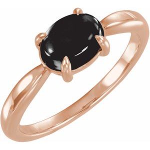 14K Rose Gold Natural Black Onyx Cabochon Ring