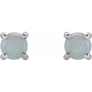 14K White Gold 5 mm Natural White Opal Earrings – image 2