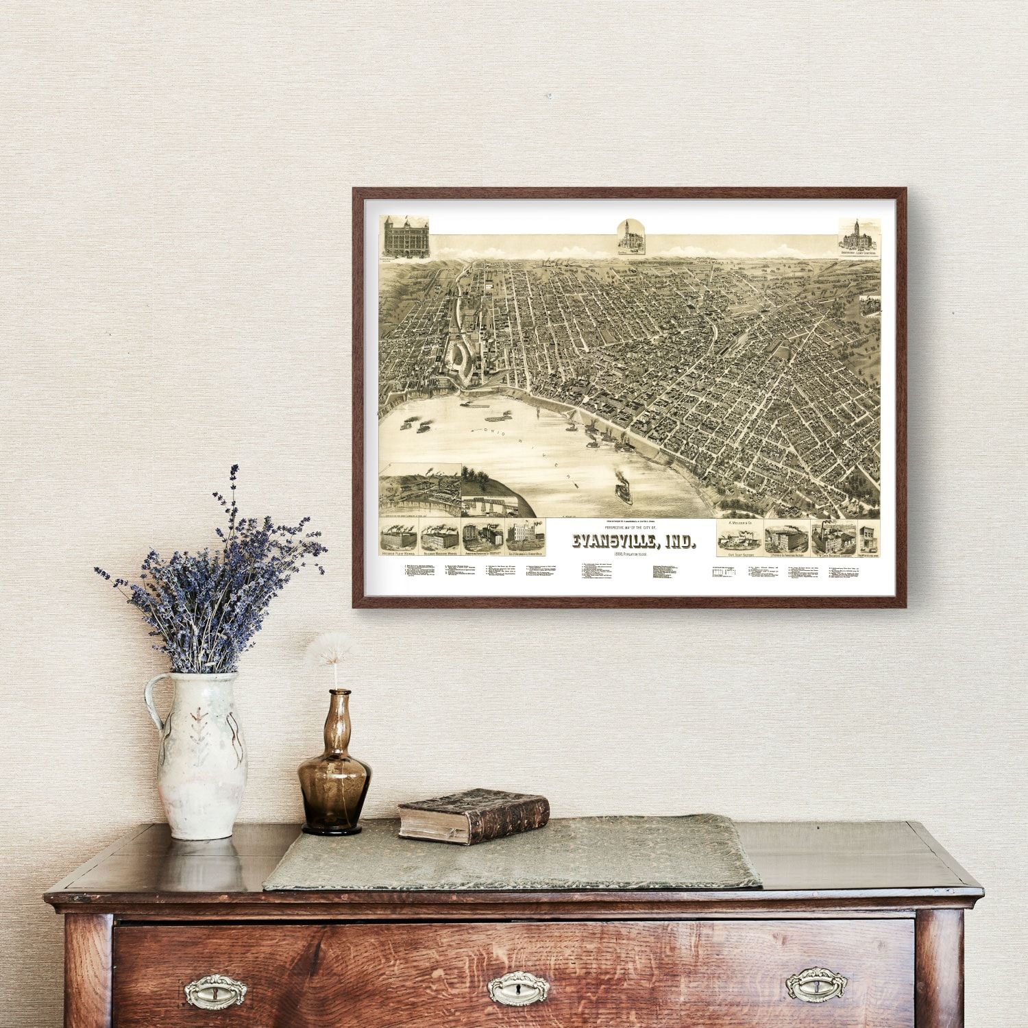Vintage Map of Evansville, Indiana 1888