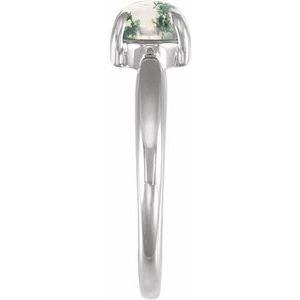 Platinum Natural Moss Agate Cabochon Ring – image 3