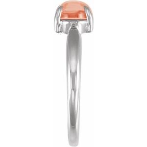 Platinum Natural Pink Coral Cabochon Ring – image 3