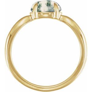 14K Yellow Gold Natural Moss Agate Cabochon Ring – image 2