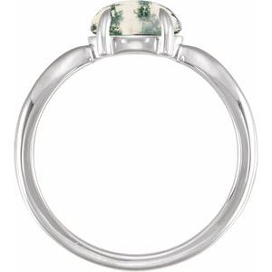Sterling Silver Natural Moss Agate Cabochon Ring – image 2