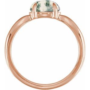 14K Rose Gold Natural Moss Agate Cabochon Ring