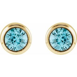 14K Yellow Gold Natural Blue Zircon Bezel-Set Youth Earrings – image 2