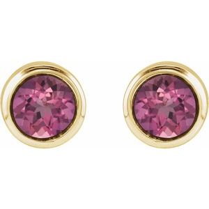 14K Yellow Gold Natural Pink Tourmaline Bezel-Set Youth Earrings – image 2