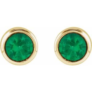 14K Yellow Gold Lab-Grown Emerald Bezel-Set Youth Earrings – image 2
