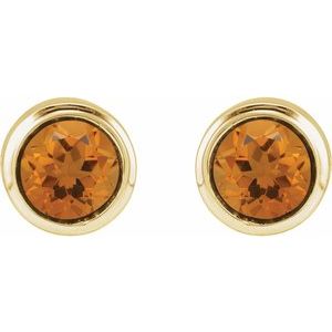 14K Yellow Gold Natural Citrine Bezel-Set Youth Earrings – image 2