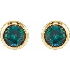 14K Yellow Gold Lab-Grown Alexandrite Bezel-Set Youth Earrings – image 2