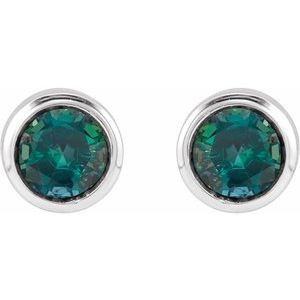 14K White Gold Natural Alexandrite Bezel-Set Youth Earrings – image 2