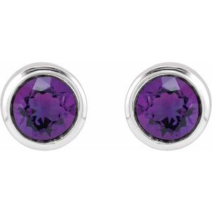 14K White Gold Natural Amethyst Bezel-Set Youth Earrings – image 2