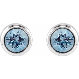 14K White Gold Natural Aquamarine Bezel-Set Youth Earrings – image 2