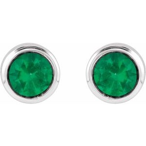 14K White Gold Lab-Grown Emerald Bezel-Set Youth Earrings – image 2