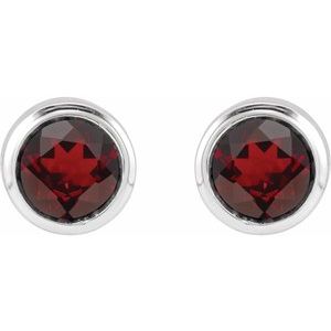 14K White Gold Natural Mozambique Garnet Bezel-Set Youth Earrings – image 2