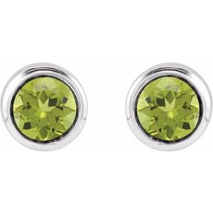 14K White Gold Natural Peridot Bezel-Set Youth Earrings – image 2