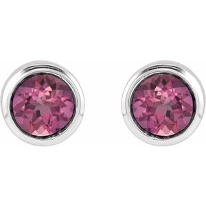 14K White Gold Natural Pink Tourmaline Bezel-Set Youth Earrings – image 2