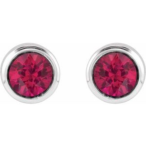 14K White Gold Natural Ruby Bezel-Set Youth Earrings – image 2