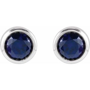 14K White Gold Lab-Grown Blue Sapphire Bezel-Set Youth Earrings – image 2