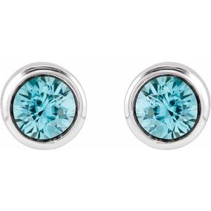 14K White Gold Natural Blue Zircon Bezel-Set Youth Earrings – image 2