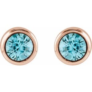 14K Rose Gold Natural Blue Zircon Bezel-Set Youth Earrings – image 2