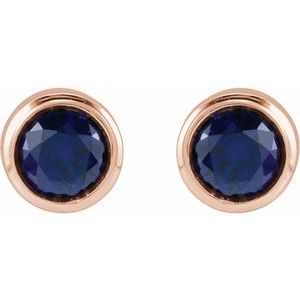 14K Rose Gold Lab-Grown Blue Sapphire Bezel-Set Youth Earrings – image 2