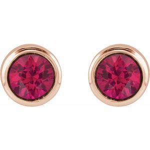 14K Rose Gold Lab-Grown Ruby Bezel-Set Youth Earrings – image 2