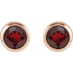 14K Rose Gold Natural Mozambique Garnet Bezel-Set Youth Earrings – image 2