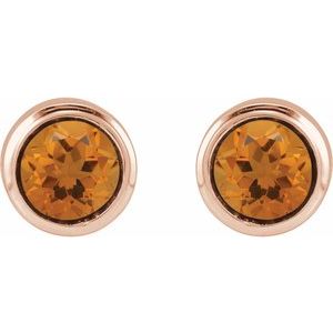 14K Rose Gold Natural Citrine Bezel-Set Youth Earrings – image 2
