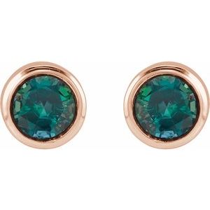 14K Rose Gold Natural Alexandrite Bezel-Set Youth Earrings – image 2