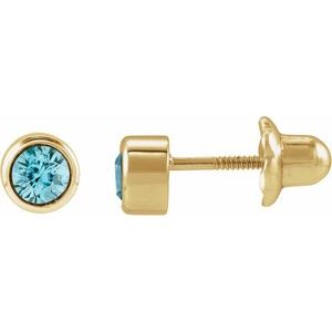 14K Yellow Gold Natural Blue Zircon Bezel-Set Youth Earrings