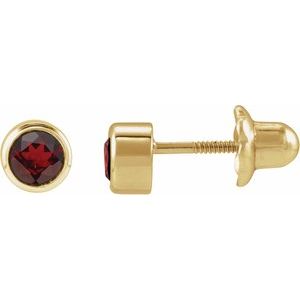 14K Yellow Gold Natural Mozambique Garnet Bezel-Set Youth Earrings