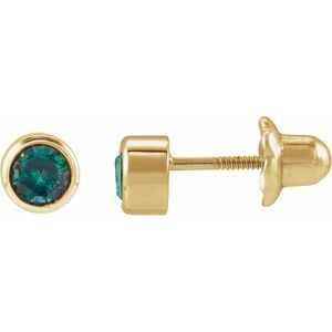 14K Yellow Gold Lab-Grown Alexandrite Bezel-Set Youth Earrings