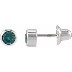 14K White Gold Natural Alexandrite Bezel-Set Youth Earrings